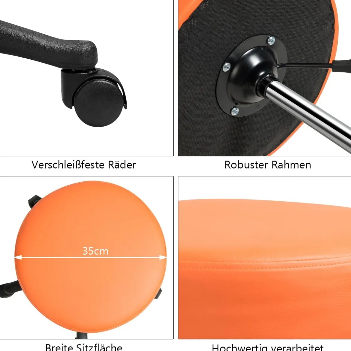 2er Set Rollhocker Drehhocker verstellbar Salonhocker mit Kunstledersitz Hocker hydraulisch Orange (2 Stk.)