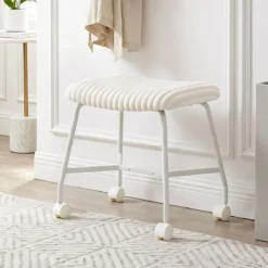 2er Set Rollhocker Gepolstert mit Gewölbter Sitzfläche & 4 Leichtgängigen Rollen Weiß