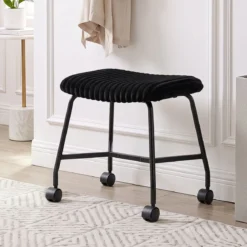 2er Set Rollhocker Gepolstert mit Gewölbter Sitzfläche & 4 Leichtgängigen Rollen Schwarz