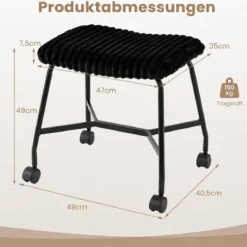 2er Set Rollhocker Gepolstert mit Gewölbter Sitzfläche & 4 Leichtgängigen Rollen Schwarz