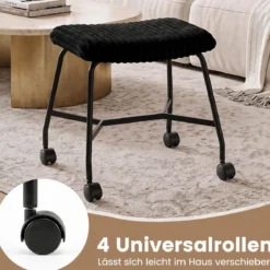 2er Set Rollhocker Gepolstert mit Gewölbter Sitzfläche & 4 Leichtgängigen Rollen Schwarz