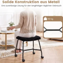2er Set Rollhocker Gepolstert mit Gewölbter Sitzfläche & 4 Leichtgängigen Rollen Schwarz