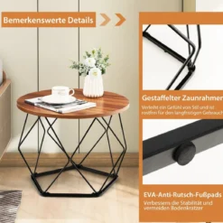 2er-Set Runde Couchtische mit fünfeckigem Stahlfuß & EVA-Pads Rustikales Braun