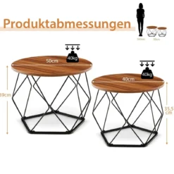 2er-Set Runde Couchtische mit fünfeckigem Stahlfuß & EVA-Pads Rustikales Braun