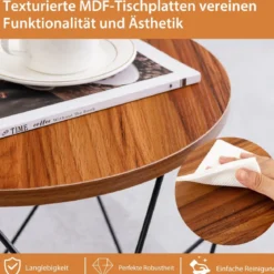 2er-Set Runde Couchtische mit fünfeckigem Stahlfuß & EVA-Pads Rustikales Braun