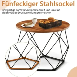 2er-Set Runde Couchtische mit fünfeckigem Stahlfuß & EVA-Pads Rustikales Braun