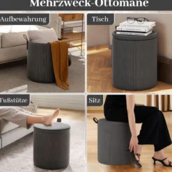 2er-set Runde hocker mit stauraum verschachtelbare Sitzhocker mit abnehmbaren Deckeln Grau
