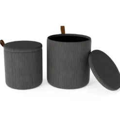 2er-set Runde hocker mit stauraum verschachtelbare Sitzhocker mit abnehmbaren Deckeln Grau