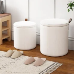 2er-set Runde hocker mit stauraum verschachtelbare Sitzhocker mit abnehmbaren Deckeln Weiß