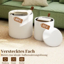 2er-set Runde hocker mit stauraum verschachtelbare Sitzhocker mit abnehmbaren Deckeln Weiß