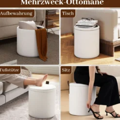 2er-set Runde hocker mit stauraum verschachtelbare Sitzhocker mit abnehmbaren Deckeln Weiß