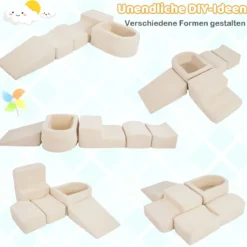 5er Set Schaumstoff Bausteine mit Ballgrube (Bälle nicht enthalten) & Cordstoff-Bezügen Kletterblöcke Spielbausteine Beige