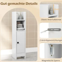 2er Set Schmaler Toilettenschrank mit 2 Offenen Fächern & 2 Abnehmbarer Ablage Badschrank Weiß