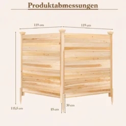 2er Set Sichtschutzzaun 2 Teilig 119 x 119 cm Gartenzaun aus Tannenholz Outdoor Holzzaun mit 3 Pfählen