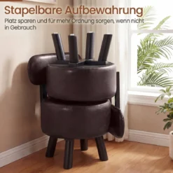 2er Set Sitzhocker mit Rückenlehne & Kunstlederbezug Gepolsterter Hocker bis 150 kg Tragkraft Braun