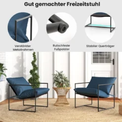 2er Set Sling-Akzentstuhl mit Sitz- & Rückenkissen & Metallrahmen Ergonomischer Loungestuhl Navy