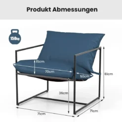 2er Set Sling-Akzentstuhl mit Sitz- & Rückenkissen & Metallrahmen Ergonomischer Loungestuhl Navy