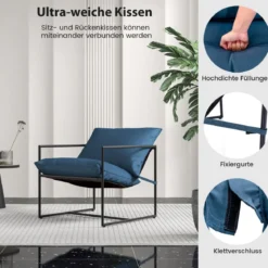 2er Set Sling-Akzentstuhl mit Sitz- & Rückenkissen & Metallrahmen Ergonomischer Loungestuhl Navy