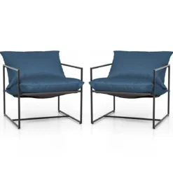 2er Set Sling-Akzentstuhl mit Sitz- & Rückenkissen & Metallrahmen Ergonomischer Loungestuhl Navy