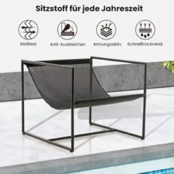 2er Set Sling-Akzentstuhl mit Sitz- & Rückenkissen & Metallrahmen Ergonomischer Loungestuhl Navy