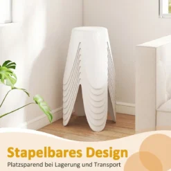 8er-Set stapelbare Hocker runde Sitzhocker aus Kunststoff tragbare Stühle mit Sitzkissen 45 x 45 x 46 cm Weiß
