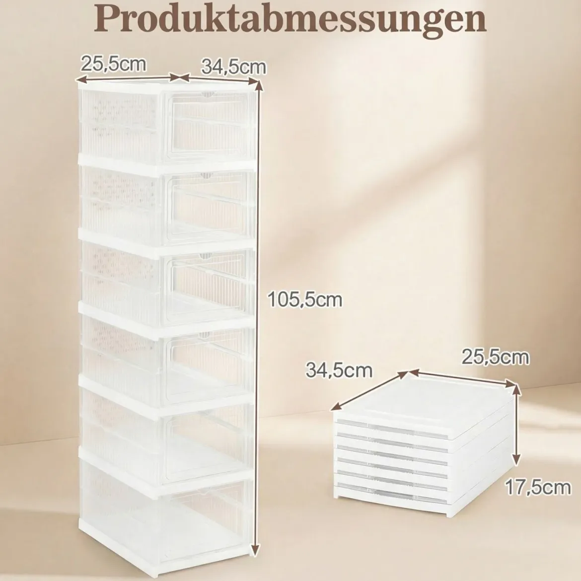 12er Set StapelbareSchuhboxen mit Klapptür 6 Stöckiger Faltbarer Schuhorganizer Transparent