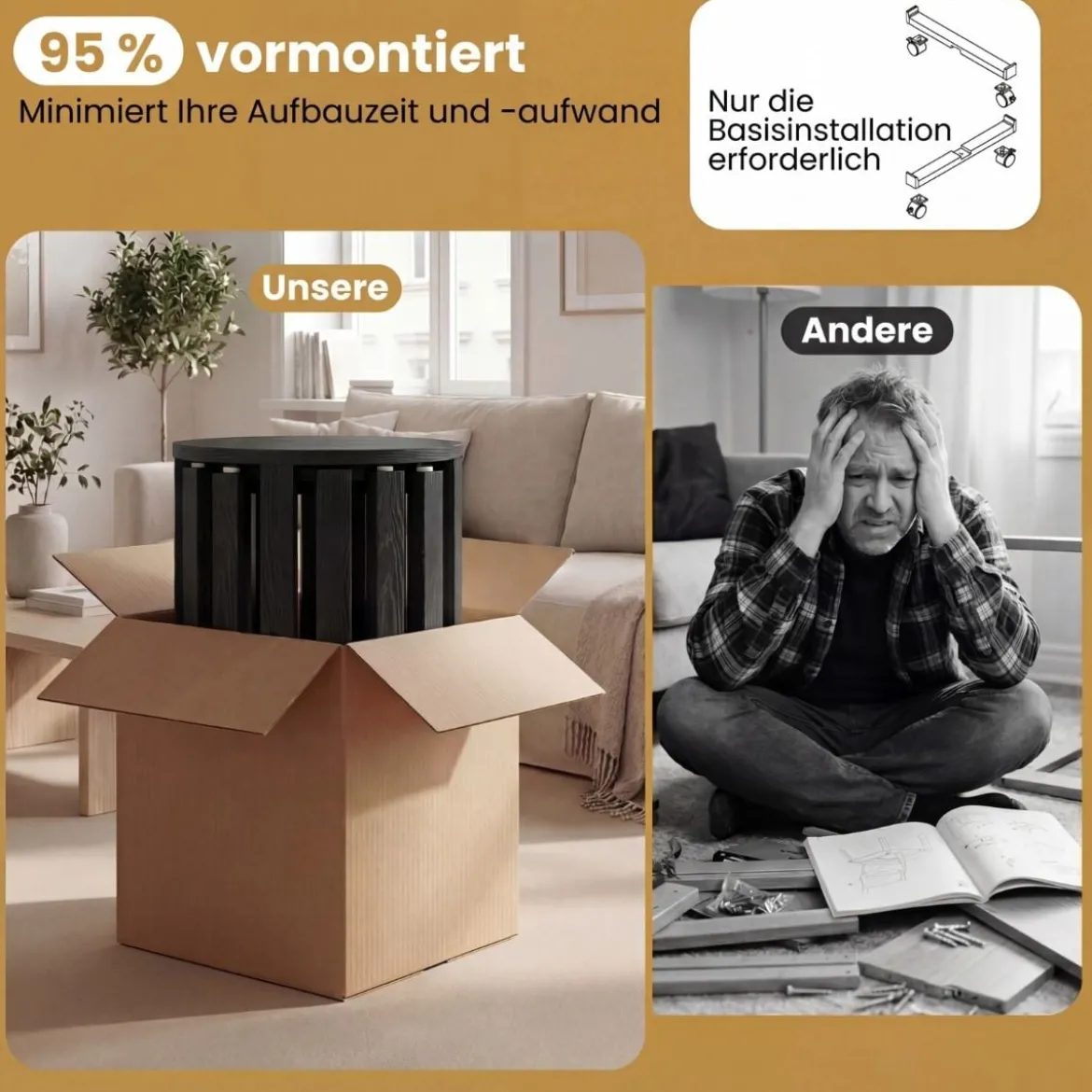 4er Set Stapelhocker mit Massivholzbeine & Rollenbasis Platzsparende Rund Holzhocker Schwarz
