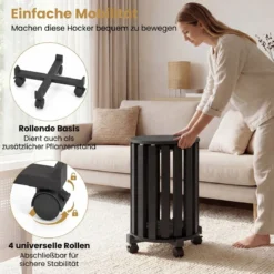 4er Set Stapelhocker mit Massivholzbeine & Rollenbasis Platzsparende Rund Holzhocker Schwarz
