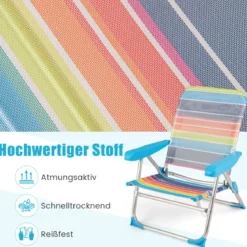 2er Set Strandstuhl faltbarer Picknickstuhl mit 5 Positionen verstellbarer Rückenlehne mit Armlehnen Bunt