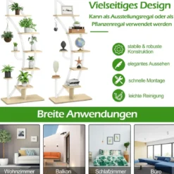 2er Set 6-stufiger Metall-Pflanzenständer in Halbmondform mit 2 Kleine Ablagen & Haken Weiß