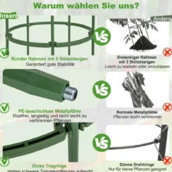 3er Set Tomaten Rankhilfe mit Verstellbare Höhe & 2 Ringe Pflanzenkäfig Pflanzenstütze 102 cm Hoch