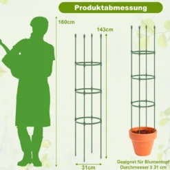 2er Set Tomaten Rankhilfe mit Verstellbare Höhe & 3 Ringe Pflanzenkäfig Pflanzenstütze 143 cm Hoch