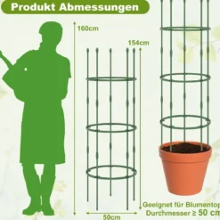 3er Set Tomaten Rankhilfe mit Verstellbare Höhe & 3 Ringe Pflanzenkäfig Pflanzenstütze 154 cm Hoch