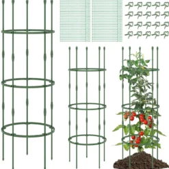 3er Set Tomaten Rankhilfe mit Verstellbare Höhe & 3 Ringe Pflanzenkäfig Pflanzenstütze 154 cm Hoch
