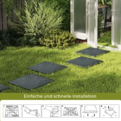 8er Set Trittsteine für Garten Gehwegplatten aus Polypropylen Steinplatten inkl. 32 Erdspießen 39,5 x 39,5 cm Grau