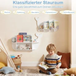 2er Set Wal Wandregale Wandmontiertes Schweberegale mit Fächern Holz Hängeregale Weiß
