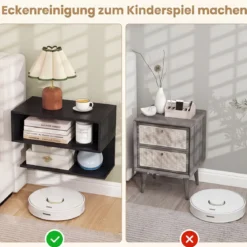 2er Set Wandmontierter Nachttisch Hängender Nachtschrank aus Holz mit 2 Offenen Fächern Schwarz