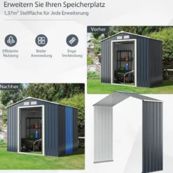 Erweiterungsset für Outdoor-Metallschuppen Erweitert 213 x 162 x 64 cm Grau