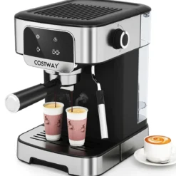 Espressomaschine 20 Bar 1200 W Espressokocher mit Dampf-Milchaufschäumer 18 L abnehmbarer Wassertank Schwarz