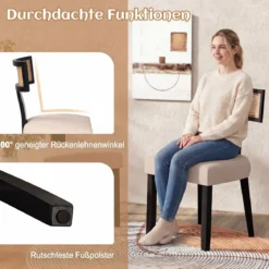 Esszimmerstuhl Küchenstuhl mit Rattan Rückenlehne gepolsterter Sitz & Holzbeine Schwarz