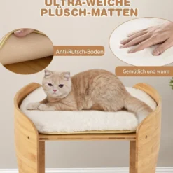 2 Etagen Bambus Katzenbett mit Abnehmbaren Plüschmatten & 2 Katzenlöchern Katzenschlafplatz