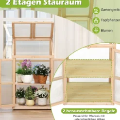 2 Etagen Frühbeet aus Holz & PC Hochbeet wetterfest Gewächshaus mit 2 Türen für Garten Balkon 69 x 58 x 121 cm Natur