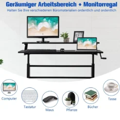 2-Etagen Höhenverstellbarer Sitz-Steh-Schreibtisch Ergonomischer Computertisch 120 x 60 x 88-126 cm Schwarz