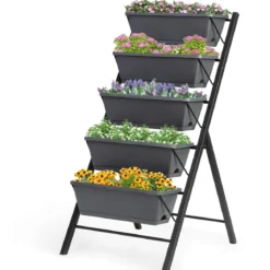 5-Etagen-Hochbeet Pflanzenständer Freistehende Pflanzenleiter 57 x 68,5x 114 cm Grau