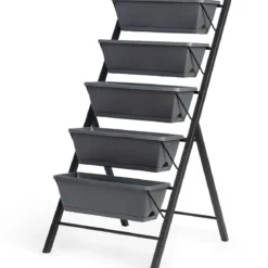 5-Etagen-Hochbeet Pflanzenständer Freistehende Pflanzenleiter 57 x 68,5x 114 cm Grau