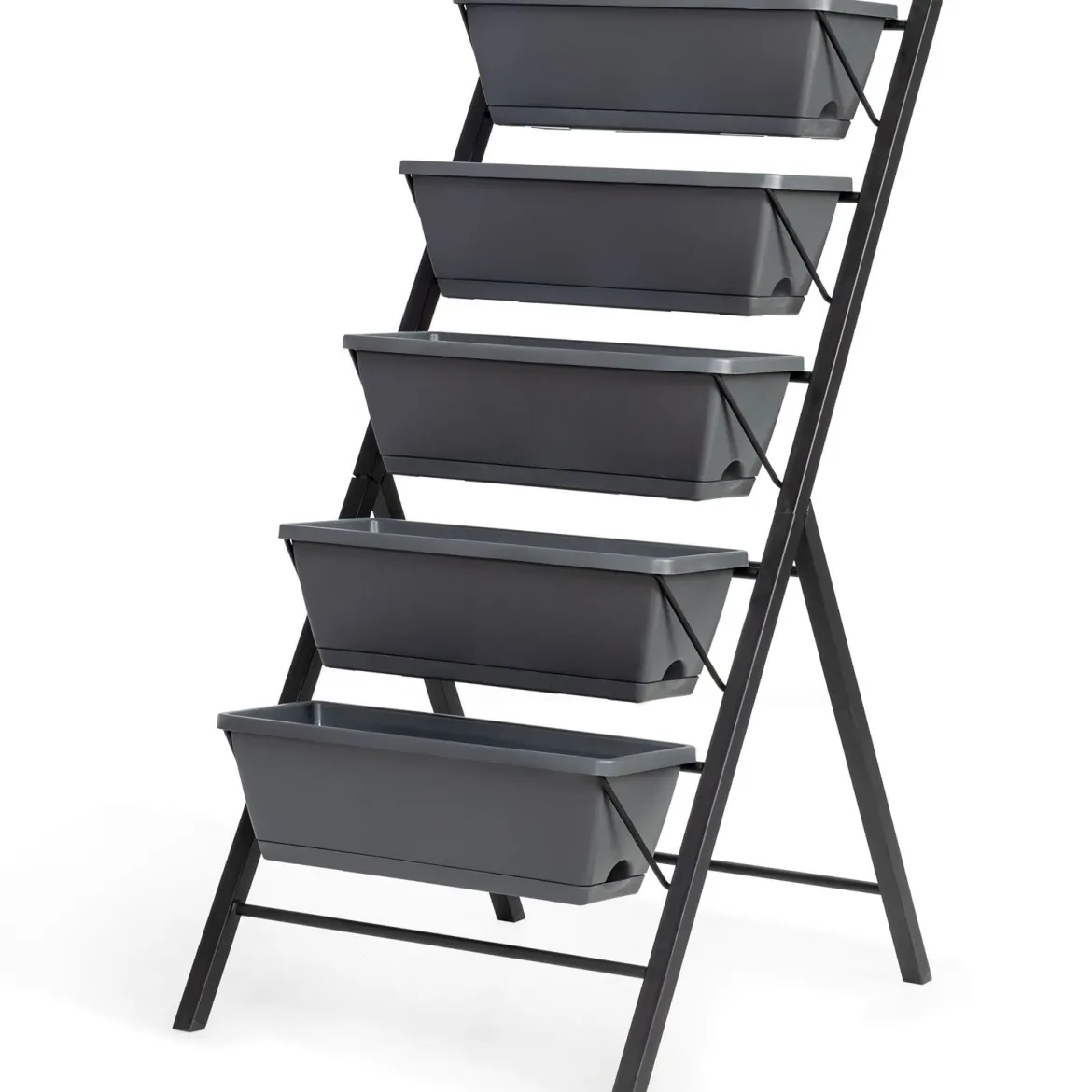 5-Etagen-Hochbeet Pflanzenständer Freistehende Pflanzenleiter 57 x 68,5x 114 cm Grau