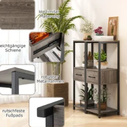 3 Etagen Metall Pflanzenständer Blumenständer mit Schublade 30,5 x 30,5 x 92 cm Grau (1 Pack)