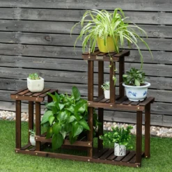 4 Etagen-Pflanzenständer Blumentopf Halter Pflanzen Ausstellungsregal 95 x 25 x 73 cm Natur