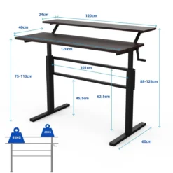 2-Etagen Stehtisch Sitz-Steh-Schreibtisch mit Monitor Regal Höhenverstellbar 120 x 60 x 88-126 cm Braun