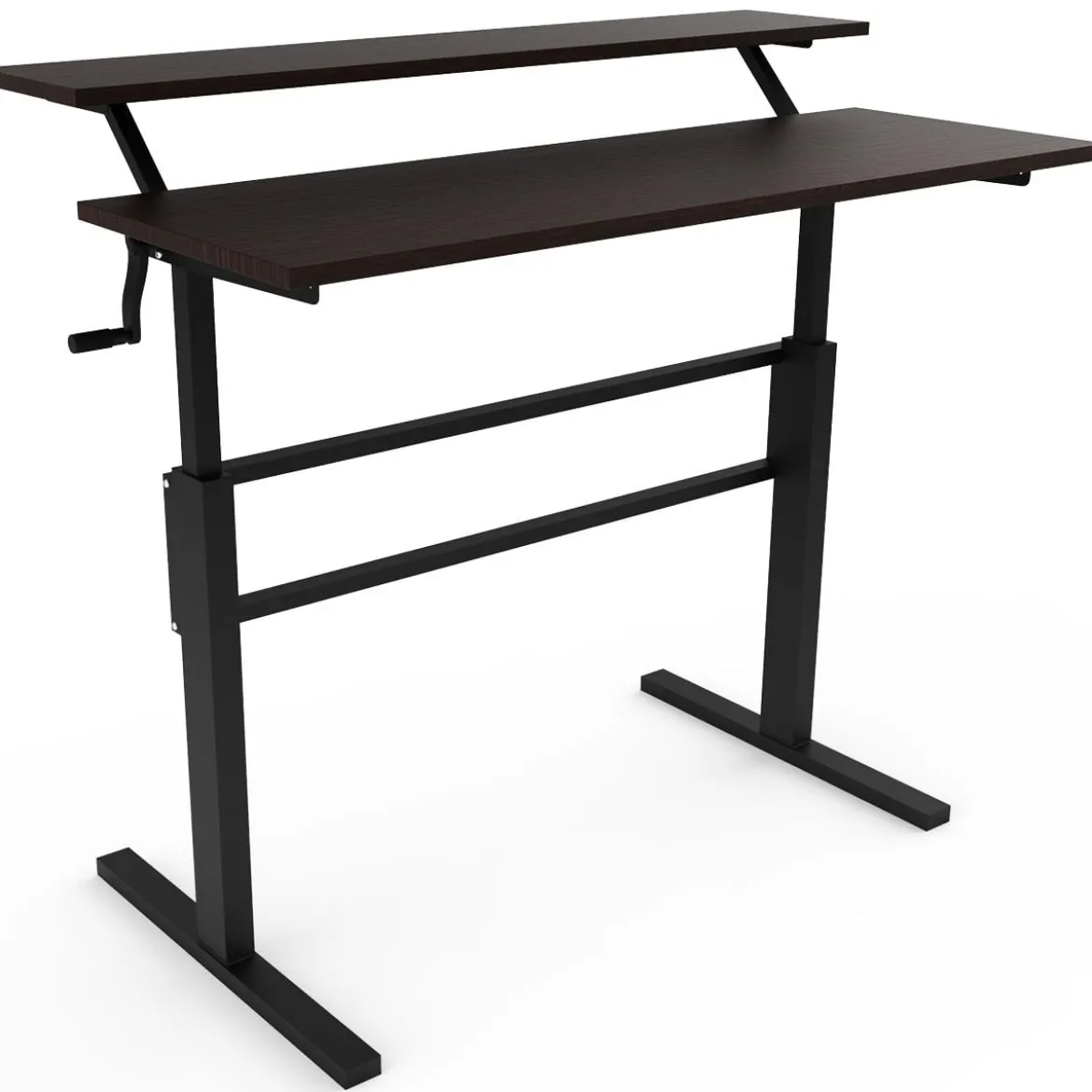 2-Etagen Stehtisch Sitz-Steh-Schreibtisch mit Monitor Regal Höhenverstellbar 120 x 60 x 88-126 cm Braun
